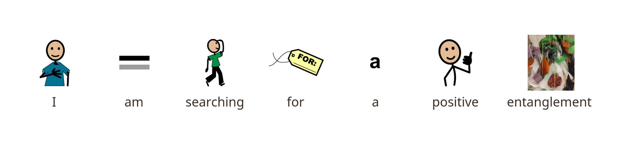 this is an aac sentence. it includes images from an aac app. it reads the sentence: I am searching for a positive entanglement?
